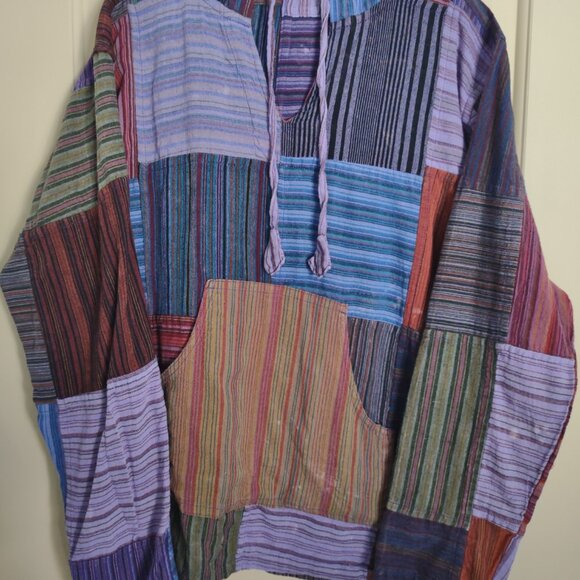Patchwork Batik Boho Long Sleeve Cotton Pullover Hoodie - Culture Shop Sz Med - Picture 2 of 5